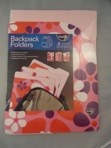NEW Find It Backpack Folders Holds Papers Vertically Lot of 3 Pink Patterns