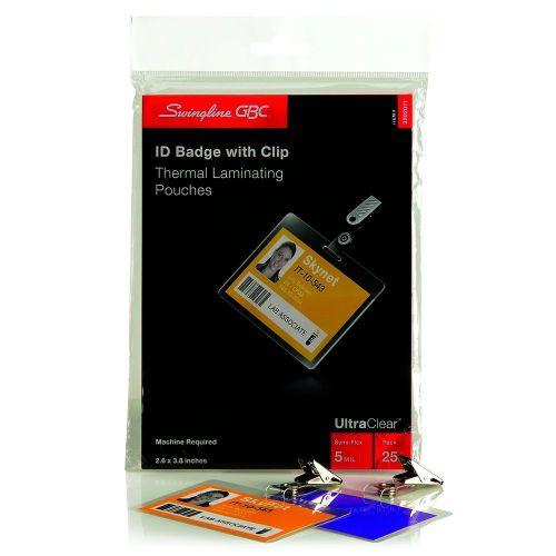 Swingline gbc badge/id card size with clip, 5 mil, 25 pack (3202011) for sale
