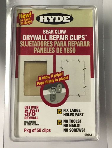 New HYDE 09043 Drywall Clips, 5/8 In, PK 50