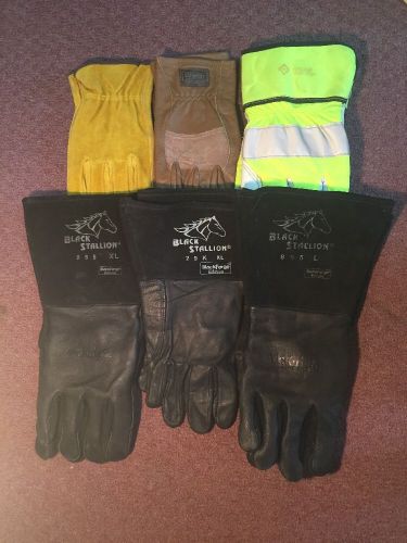SIX Pairs Of Work Gloves. Black Stallion. Welding. Leather. L XL Leather Schmidt