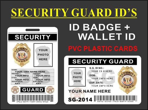 Security guard id set (id badge + wallet card) customize w/ your own info - pvc for sale