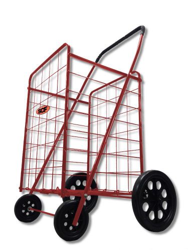 Classic Large Wheel Folding Shopping Cart in Red