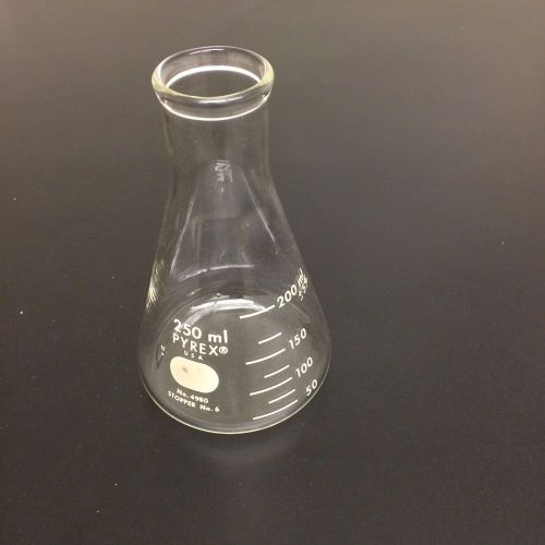 CORNING PYREX 250mL Narrow Mouth Erlenmeyer Flask with Heavy Duty Rim #4980-250)