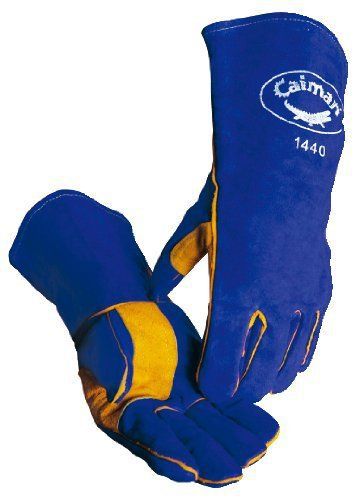 Caiman 1440 One Size Fits All Reinforced Palm and Thumb Welding Glove, Blue and