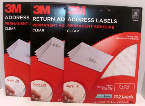 3 PACK 3M Permanent Adhesive Address Labels 2/3&#034; x 1 3/4&#034; 1800 Labels Total