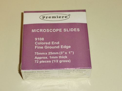Box of 72  Microscope Slides 75mm x 25mm (3&#034; x 1&#034;), white colored end, 9108W-E