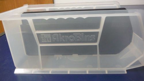 Lot of 56 akro bins 30230 akro-mils clear hang &amp; stack storage bins w/ dividers for sale