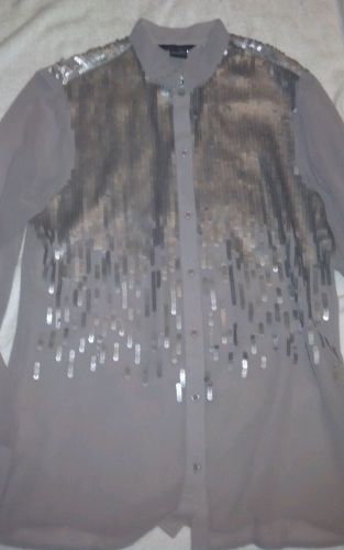 Victoria&#039;s Secret Lilac Sheer Blouse Silver Sequins MED New L/S suit shirt top