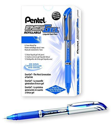 Pentel EnerGel Deluxe Liquid Gel Pen, Medium Line, Metal Tip, Blue Ink, Box of