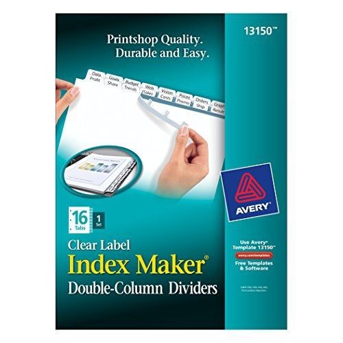 Avery Index Maker Double-Column Clear Label Dividers, 16 Tabs per Set, 1 Set per