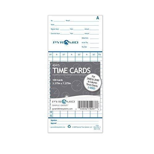 Pyramid 42415 Genuine Time Cards for 2600 &amp; 2650 Auto Aligning Time Clocks, New