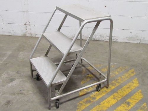 3-step Aluminum Rolling Safety Ladder 29&#034; High 20&#034; Wide