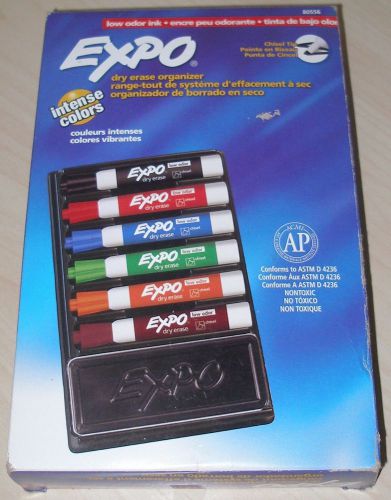 NEW EXPO DRY ERASE CHINSEL TIP MARKER &amp; ORGANIZER KIT 6 MARKERS &amp; BOARD ERASER S