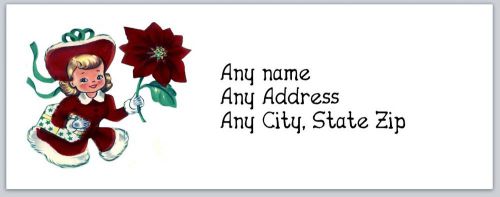 30 Personalized Address Labels Christmas Poinsettia Buy 3 get 1 free (ac284)