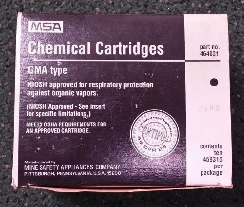 MSA 464031 Box of 10 GMA Type Chemical Cartridges #459315 New NOISH OSHA