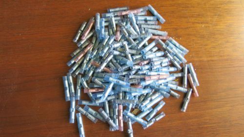 Lot approx 175 commercial grade blue &amp; pink heat shrink butt connectors 16 - 14 for sale