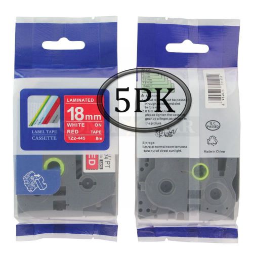 5pk White on Red Tape Label Compatible for Brother P-Touch TZ 445 TZe 445 18mm