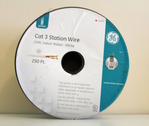 250 FT GE CAT 3 STATION WIRE P/N76365 ~ 2 PAIR WHITE ~ NEW