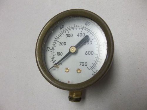 Vintage Brass Glass Industrial Air or Gas Pressure Gauge  700 or 100 PSI
