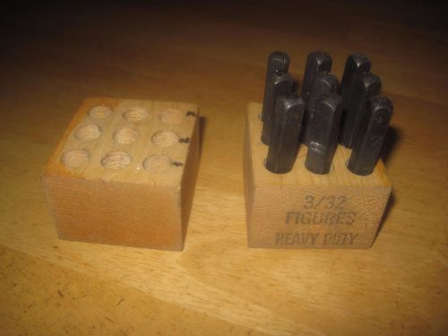 VINTAGE 9 PC STEEL NUMBERS MARKER SET in WOODEN BOX-3/32 HEAVY DUTY-GREAT USED