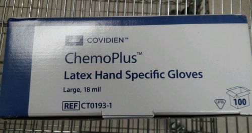 NEW BOX OF 100 COVIDIEN ChemoPlus Latex Hand Specific Gloves Large CT0193-1