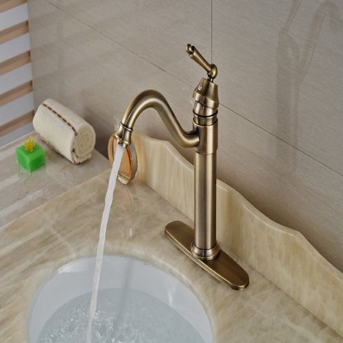 Single hole bath sink basin faucet antique bronze vessel mixer tap w/ deck plate for sale