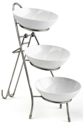 3 tier wire serving platter with (3) porcelain bowls - black and white 19673 for sale