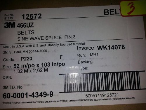 3m paper belt 466uz, silicon carbide, 52&#034; width x 103&#034; length, p220 (3pk) for sale