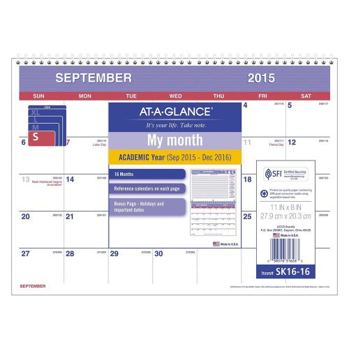 At-a-glance monthly desk and wall calendar academic year 16 months september ... for sale