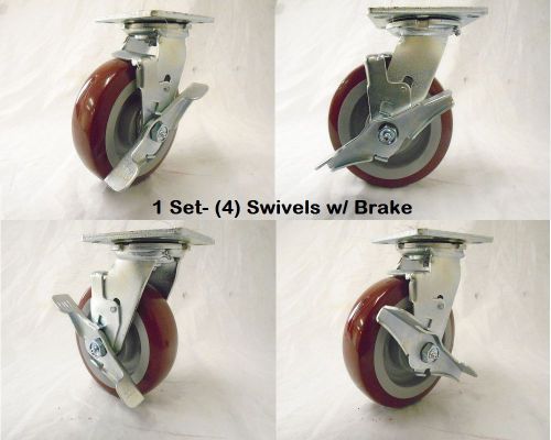 6&#034; x 2&#034; Swivel Casters with Brake Polyurethane Wheel 720 lbs each Tool Box (4)