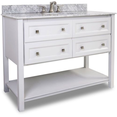 HARDWAE RESOURCES BATHROOM 48&#034; double vanity white finish DRAWERS OPEN SHELF