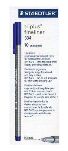Staedtler Triplus Fineliner 334-3 Tips - Blue (Pack of 10)