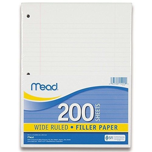 Filler paper by mead, wide ruled, 200 sheets (15200), 5 pack 8 x 10.5 for sale