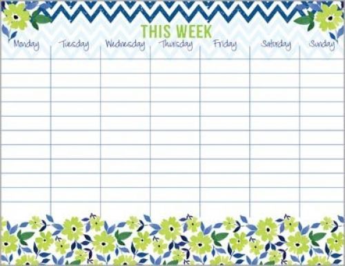Green Flowers &amp; Chevron Weekly Calendar Pad with Attachable Magnet