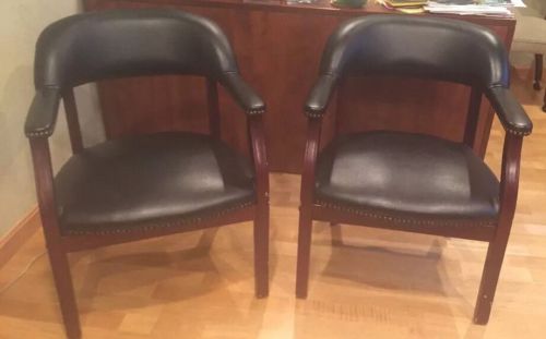2 Black Leather And Wood Office Chairs Reception Lounge Desk Chair Furniture