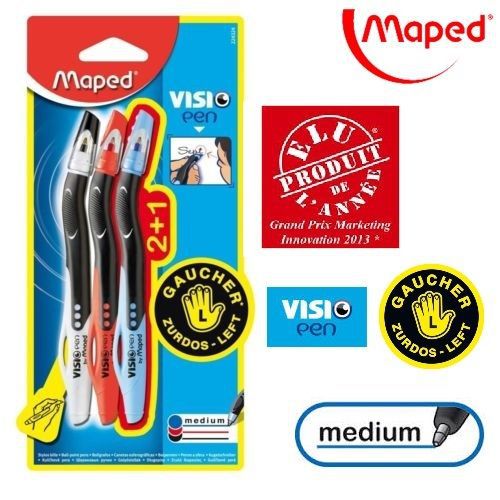 Maped Visio Pen Medium Left Handed :: 3 Colours Blister Black/Blue/Red 224324