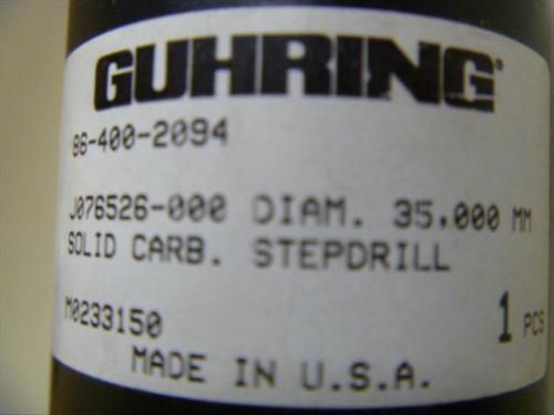 Guhring # 86-400-2094 solid carbon steel step drill NIB