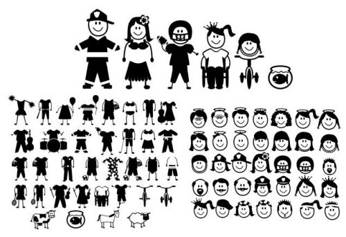 clip art stick people for vinyl cutting or vinyl graphic for cars CD Rom wow