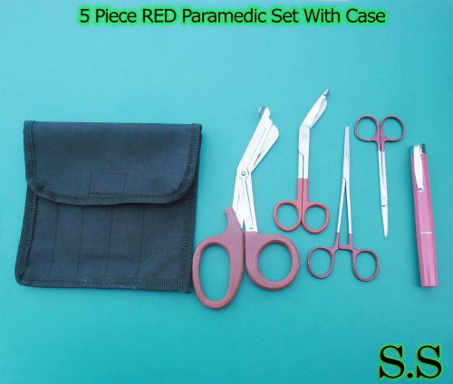 5 Piece RED Paramedic Set With Case - Diagnostic EMT Nursing EMS Emergency
