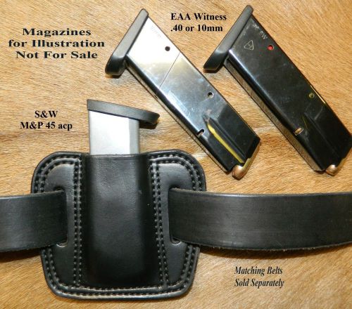 Leather MAG POUCH .45 Double Stack S&amp;W MP magazines, also fits EAA 40 cal ,10mm