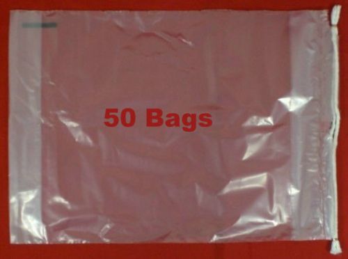 50  Drawstring Tote Clear Plastic Bags 10&#034; X 15&#034; X 3&#034;