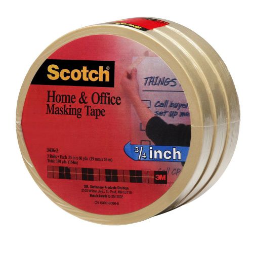 Scotch(r) home and office masking tape 3436-3 3/4-inch x 60 yards 3 pack 1-pack for sale