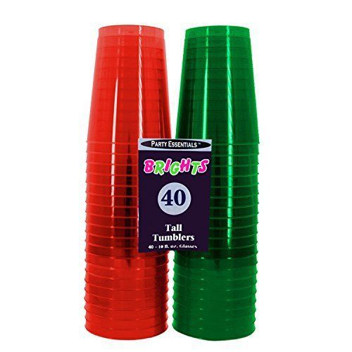 Party Essentials 40 Count Christmas Cups/Tumblers, 10 oz, Red/Green