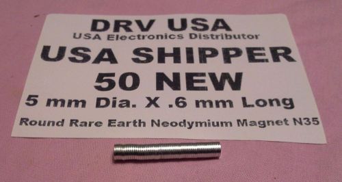 50 pcs new 5 mm dia. x .6 mm long  round rare earth neodymium magnet n35 usa for sale