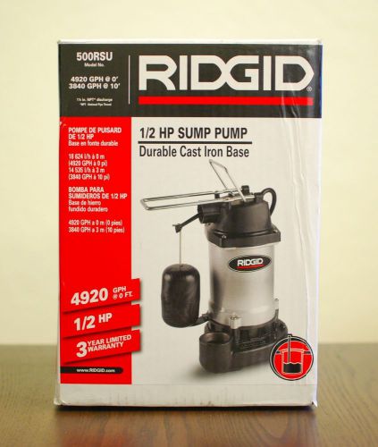 New ridgid 500rsu 1/2 hp submersible sump pump w vertical float switch free ship for sale