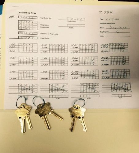 Schlage master key system 100 sets of keys cut and stamped with blind code. sc1 for sale