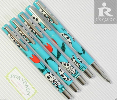 5 pcs pirre paul&#039;s 320C roller ball pen Cat pattern + 3 POKY refills Black ink