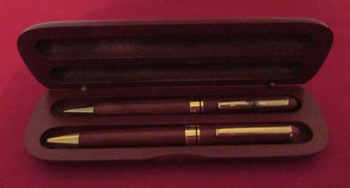 Ball Point Pen and Pencil Set Wood Grain Finish in Wood Case