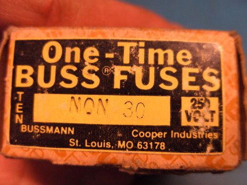 NEW Lot of 8 Bussman One-Time Non 30 Buss Fuses 250V Origianl Box of w/ 8 Fuses
