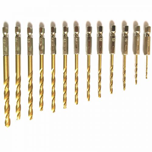 13 pcs drill set titanium 1 / 4&#034; hex shank 1.5-6.5mm screwdriver twist drill bit for sale